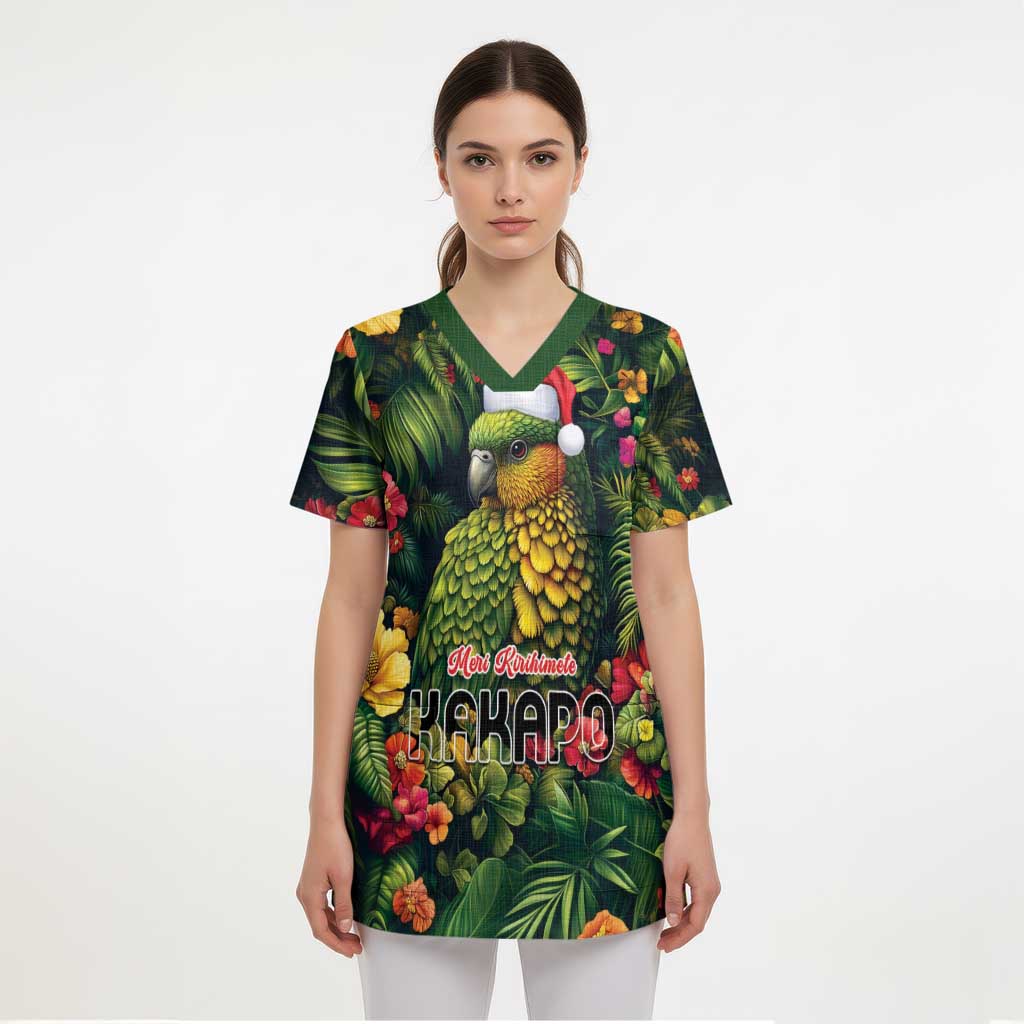 Meri Kirihimete Kakapo Scrub Top New Zealand Christmas with Tropical Vibe - Polynesian Pride