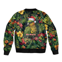 Meri Kirihimete Kakapo Sleeve Zip Bomber Jacket New Zealand Christmas with Tropical Vibe LT9 - Polynesian Pride