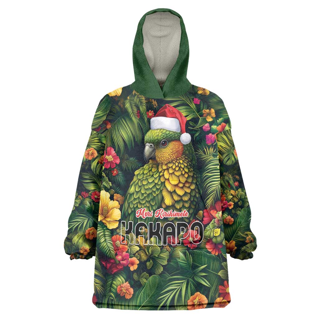 Meri Kirihimete Kakapo Wearable Blanket Hoodie New Zealand Christmas with Tropical Vibe