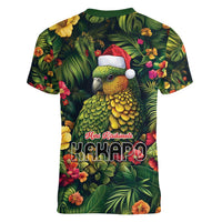 Meri Kirihimete Kakapo Women V-Neck T-Shirt New Zealand Christmas with Tropical Vibe LT9 - Polynesian Pride