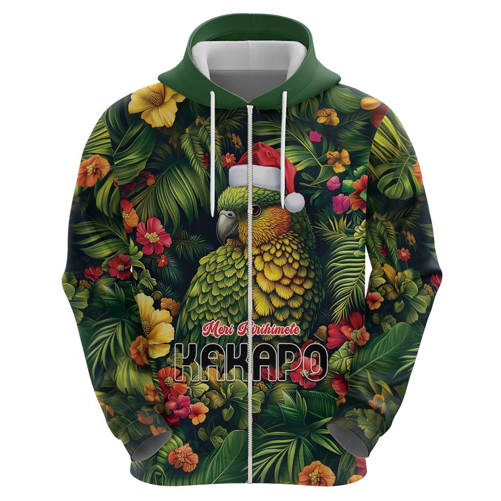 Meri Kirihimete Kakapo Zip Hoodie New Zealand Christmas with Tropical Vibe LT9 - Polynesian Pride