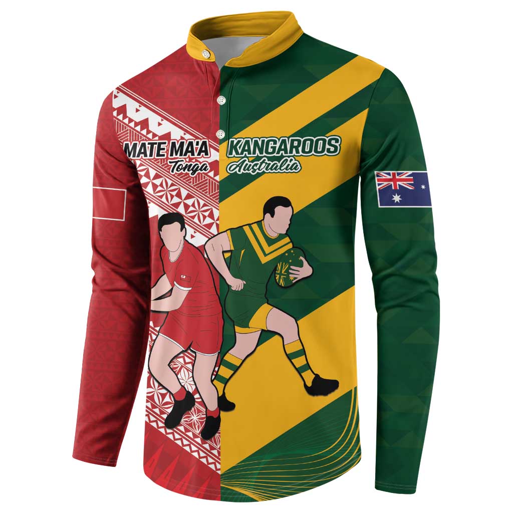 Australia-Tonga Rugby Pacific Custom Button Sweatshirt The Kangaroos and Mate Ma'a Tonga