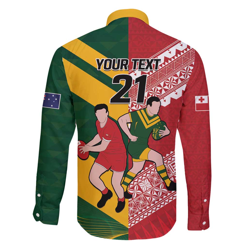 Australia-Tonga Rugby Pacific Custom Family Matching Long Sleeve Bodycon Dress and Hawaiian Shirt The Kangaroos and Mate Ma'a Tonga LT9 - Polynesian Pride