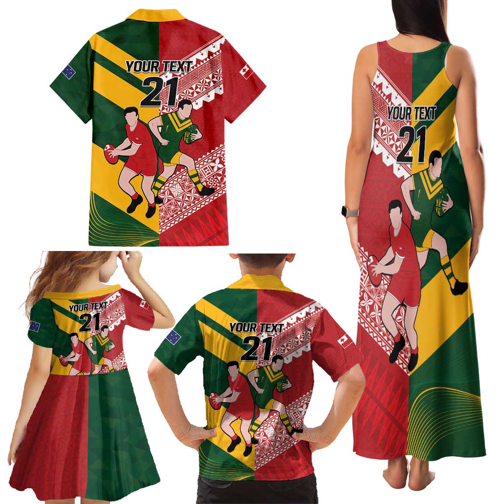 Australia-Tonga Rugby Pacific Custom Family Matching Tank Maxi Dress and Hawaiian Shirt The Kangaroos and Mate Ma'a Tonga