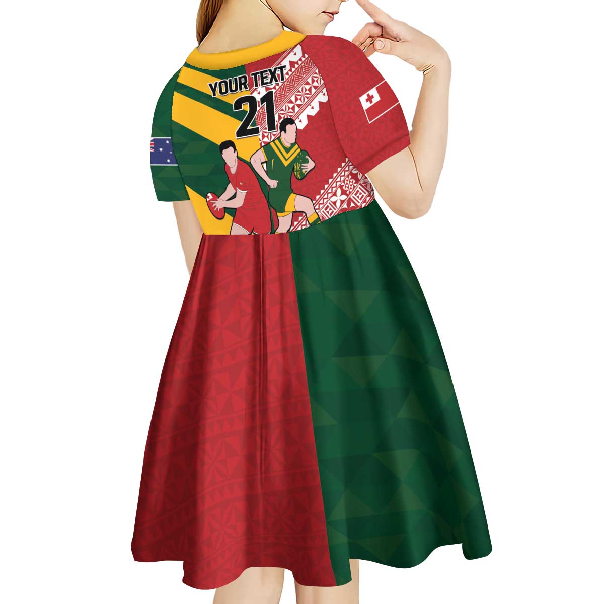 Australia-Tonga Rugby Pacific Custom Kid Short Sleeve Dress The Kangaroos and Mate Ma'a Tonga