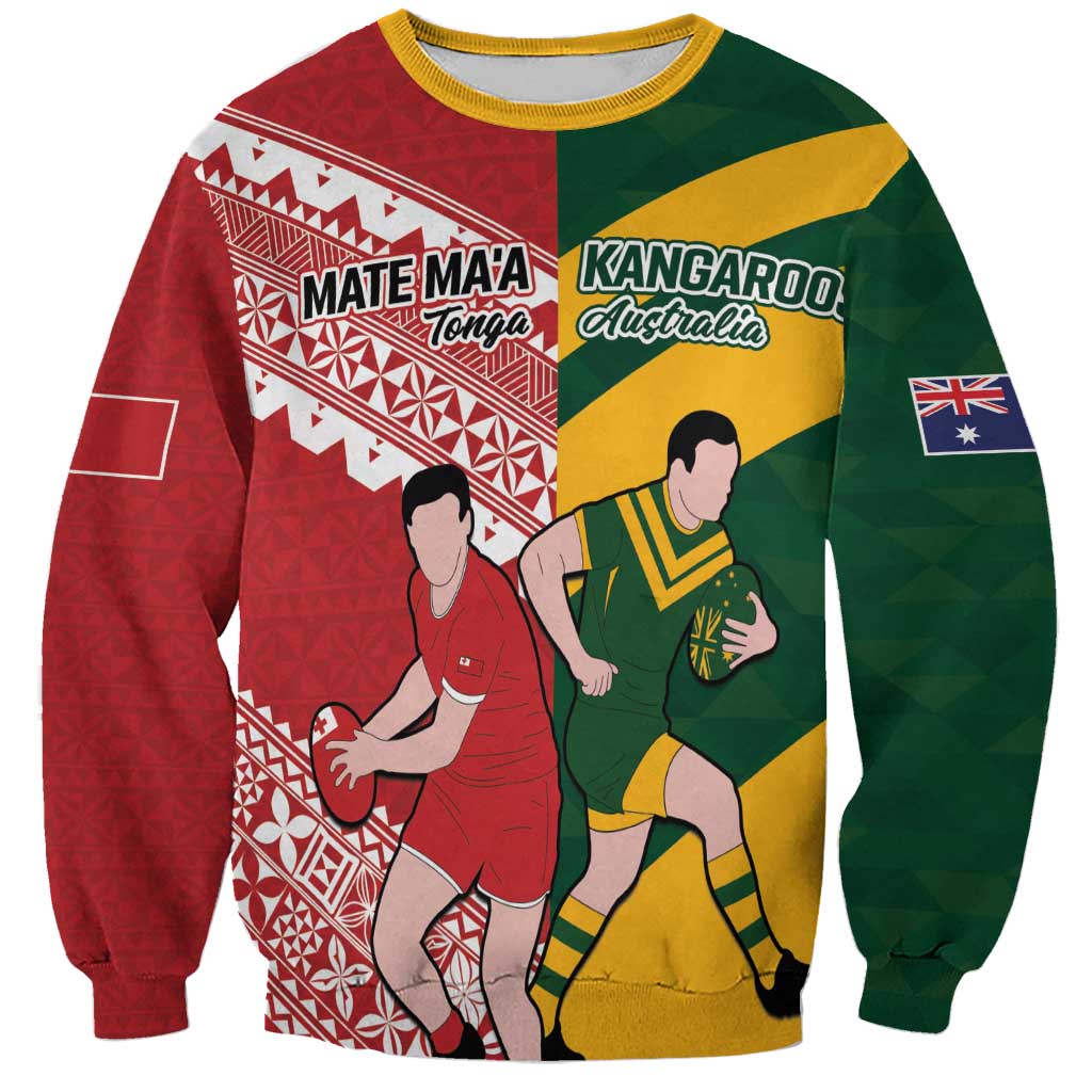 Australia-Tonga Rugby Pacific Custom Sweatshirt The Kangaroos and Mate Ma'a Tonga