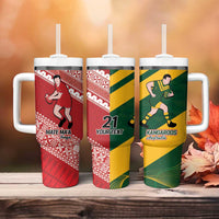 Australia-Tonga Rugby Pacific Custom Tumbler With Handle The Kangaroos and Mate Ma'a Tonga