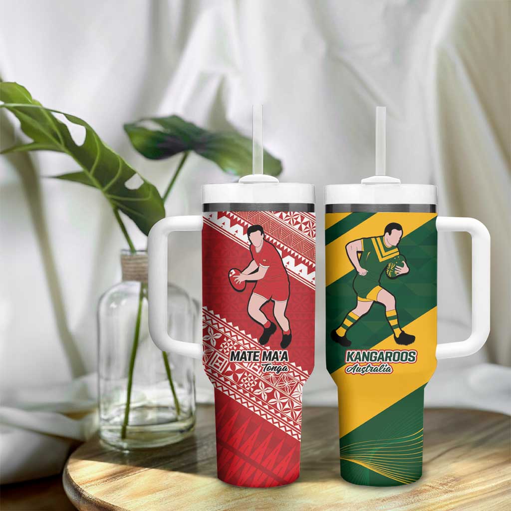 Australia-Tonga Rugby Pacific Custom Tumbler With Handle The Kangaroos and Mate Ma'a Tonga