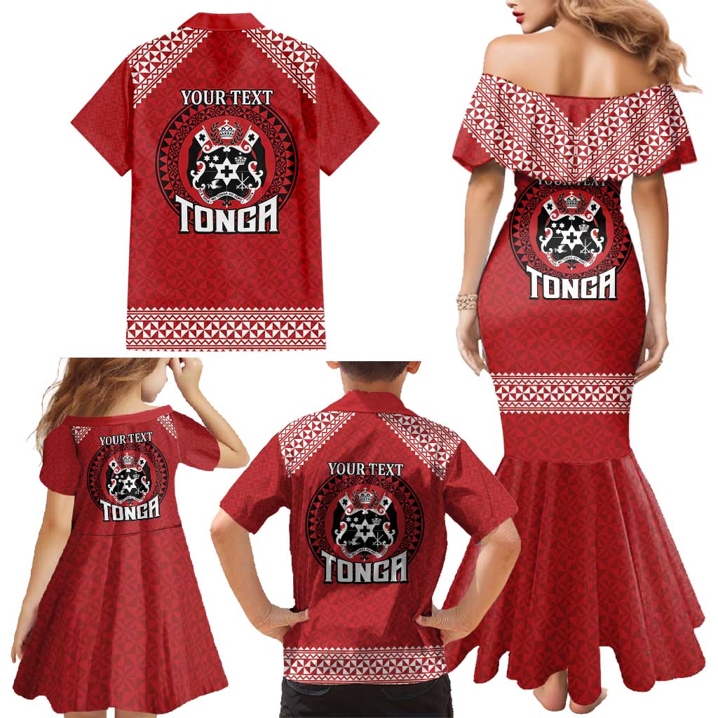 Tonga Rugby XIII Custom Family Matching Mermaid Dress and Hawaiian Shirt Mate Ma'a Tonga with Ngatu Pattern