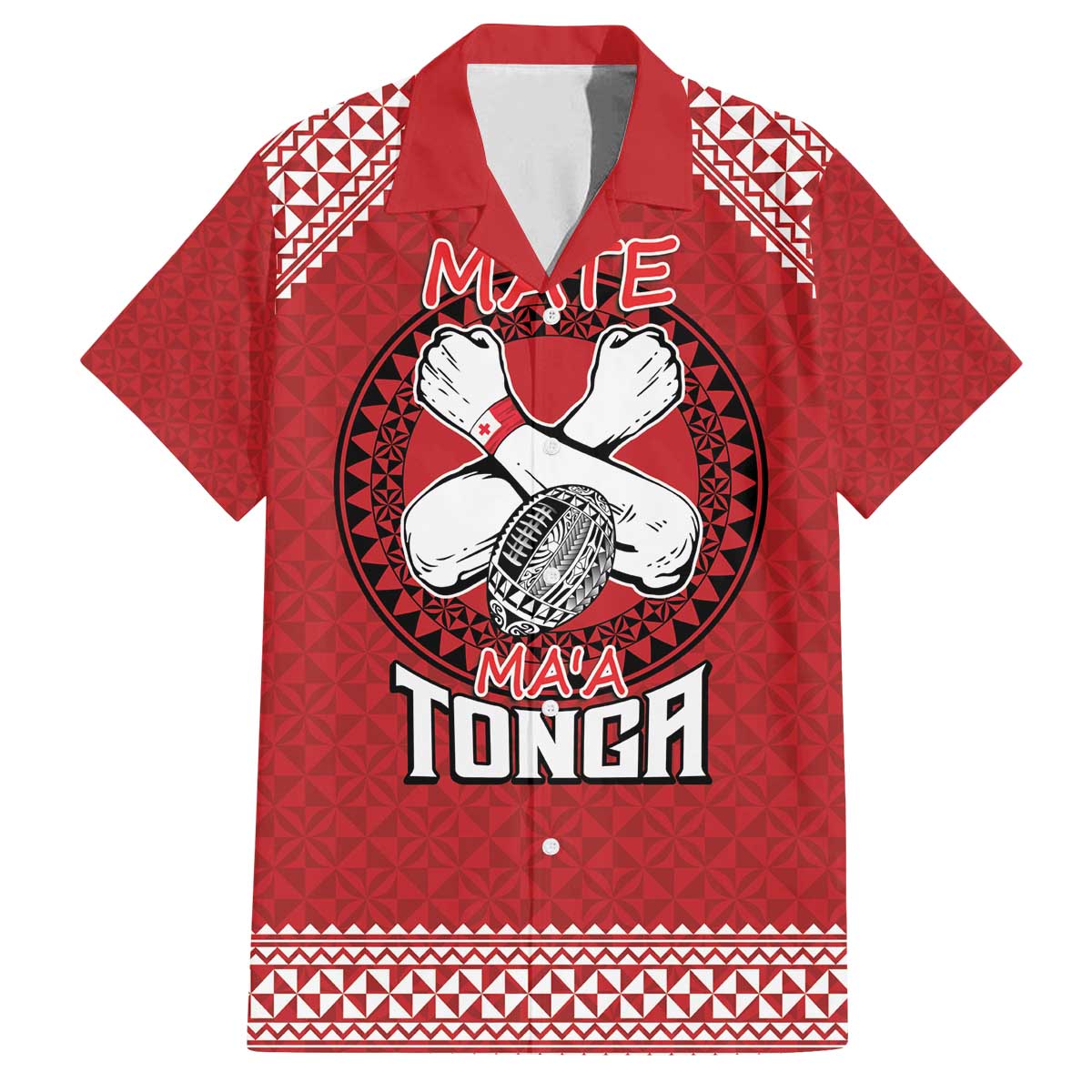 Tonga Rugby XIII Custom Family Matching Off The Shoulder Long Sleeve Dress and Hawaiian Shirt Mate Ma'a Tonga with Ngatu Pattern
