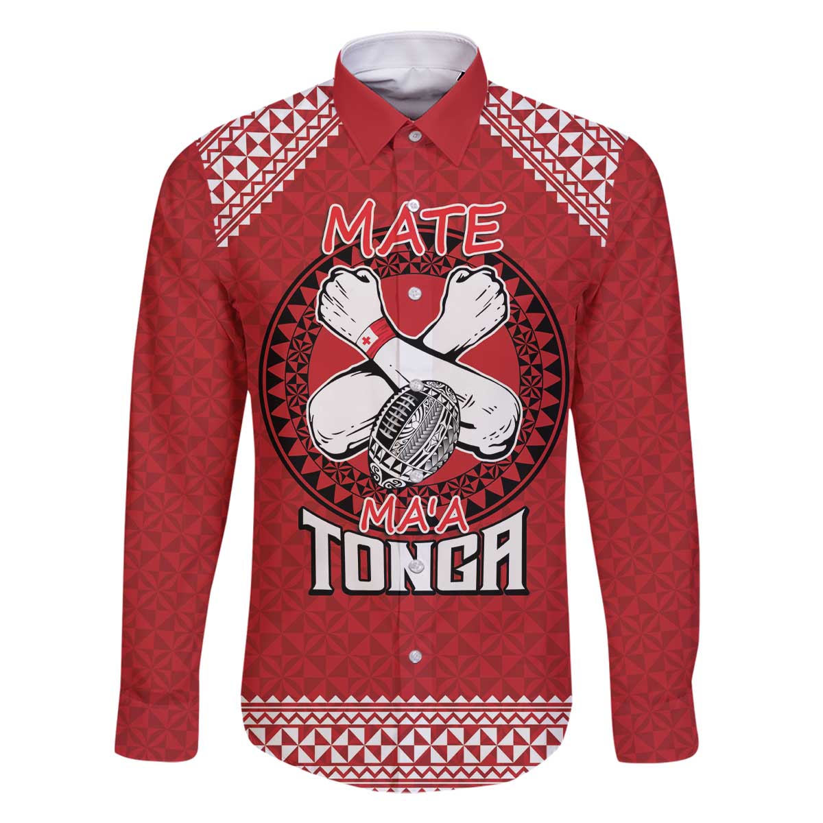 Tonga Rugby XIII Custom Family Matching Off The Shoulder Long Sleeve Dress and Hawaiian Shirt Mate Ma'a Tonga with Ngatu Pattern