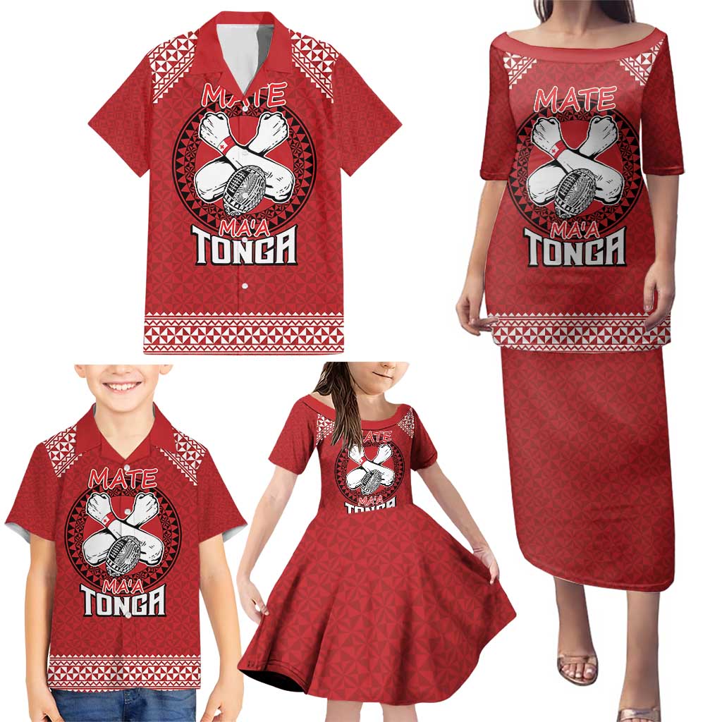Tonga Rugby XIII Custom Family Matching Puletasi and Hawaiian Shirt Mate Ma'a Tonga with Ngatu Pattern