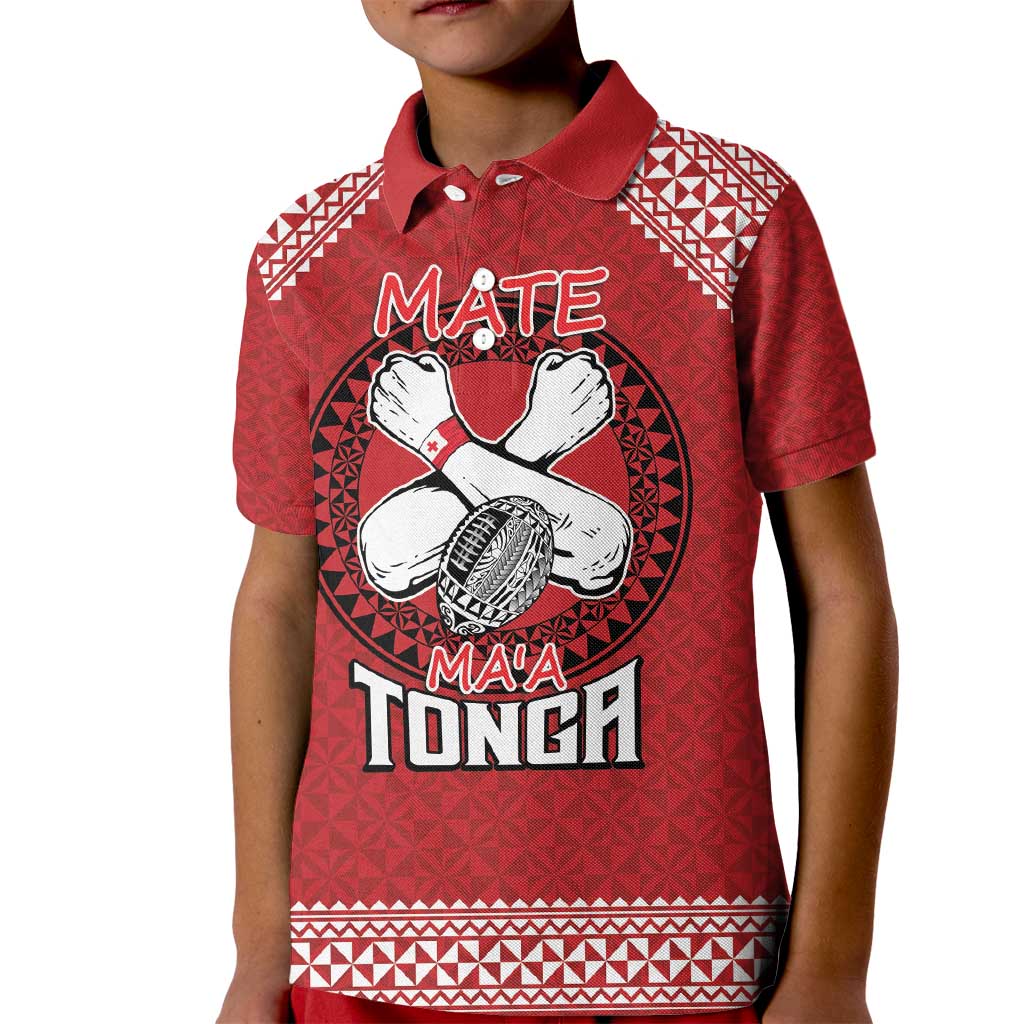 Tonga Rugby XIII Custom Kid Polo Shirt Mate Ma'a Tonga with Ngatu Pattern