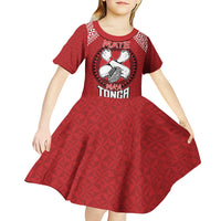 Tonga Rugby XIII Custom Kid Short Sleeve Dress Mate Ma'a Tonga with Ngatu Pattern