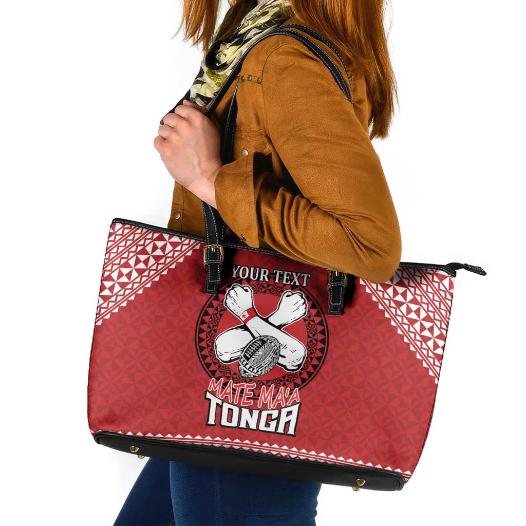 Tonga Rugby XIII Custom Leather Tote Bag Mate Ma'a Tonga with Ngatu Pattern