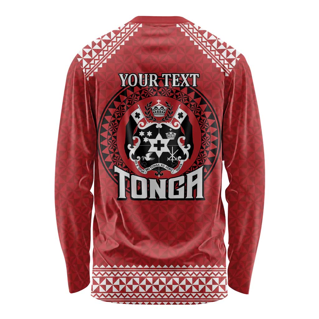 Tonga Rugby XIII Custom Long Sleeve Shirt Mate Ma'a Tonga with Ngatu Pattern