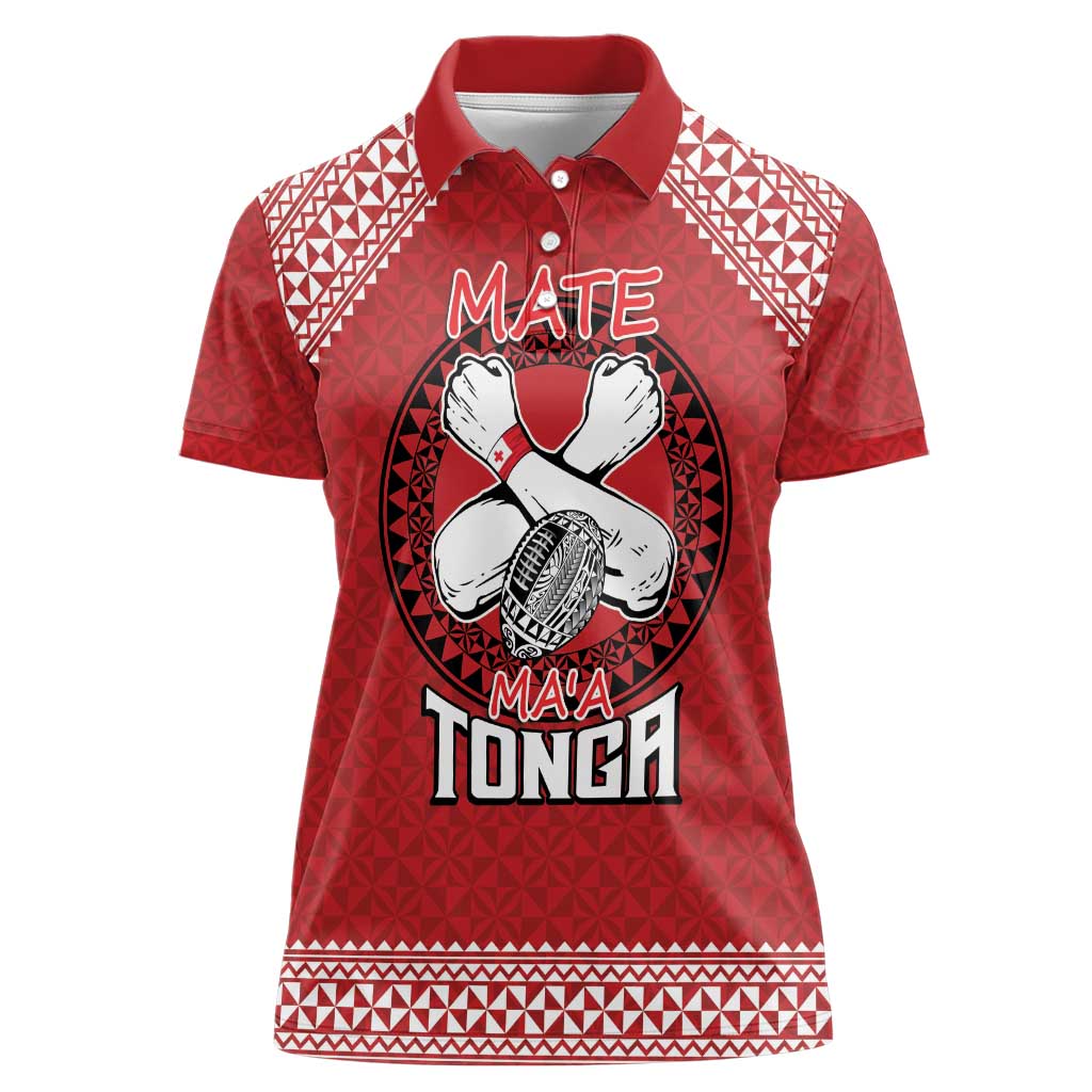 Tonga Rugby XIII Custom Women Polo Shirt Mate Ma'a Tonga with Ngatu Pattern