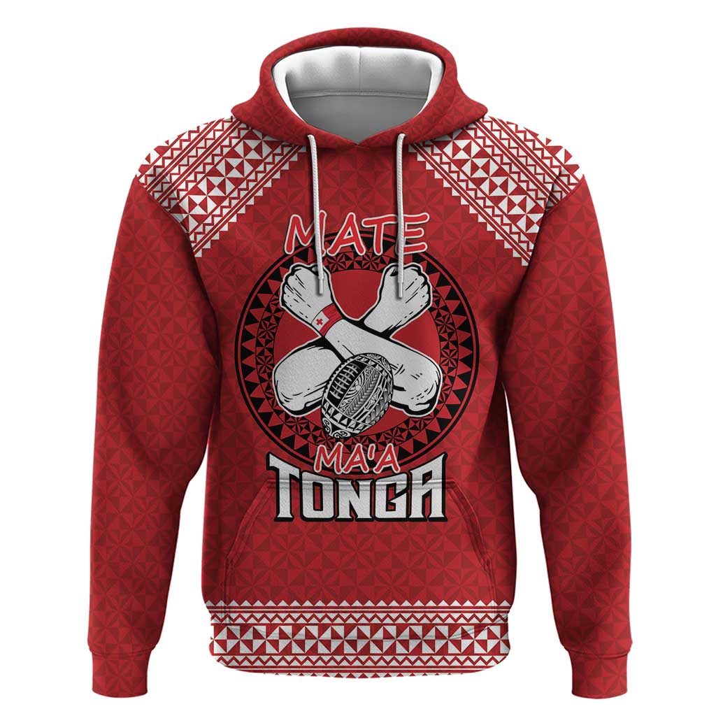 Tonga Rugby XIII Custom Zip Hoodie Mate Ma'a Tonga with Ngatu Pattern