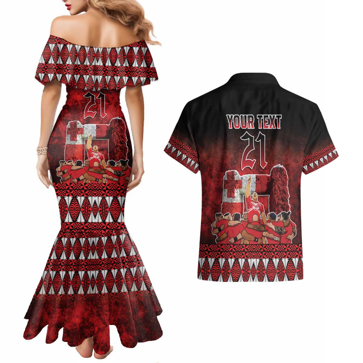 Custom Tonga 676 Haamonga a Maui Couples Matching Mermaid Dress and Hawaiian Shirt Tongan Sipi Tau Unique Dance LT9 - Polynesian Pride