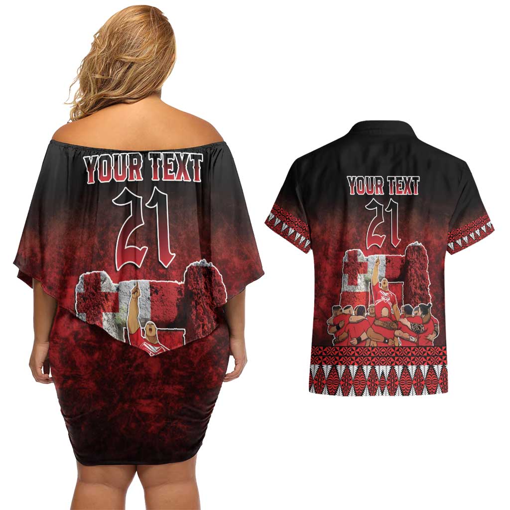 Custom Tonga 676 Haamonga a Maui Couples Matching Off Shoulder Short Dress and Hawaiian Shirt Tongan Sipi Tau Unique Dance LT9 - Polynesian Pride