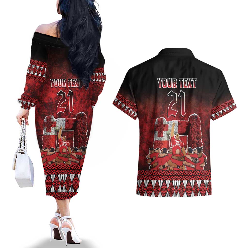 Custom Tonga 676 Haamonga a Maui Couples Matching Off The Shoulder Long Sleeve Dress and Hawaiian Shirt Tongan Sipi Tau Unique Dance LT9 - Polynesian Pride