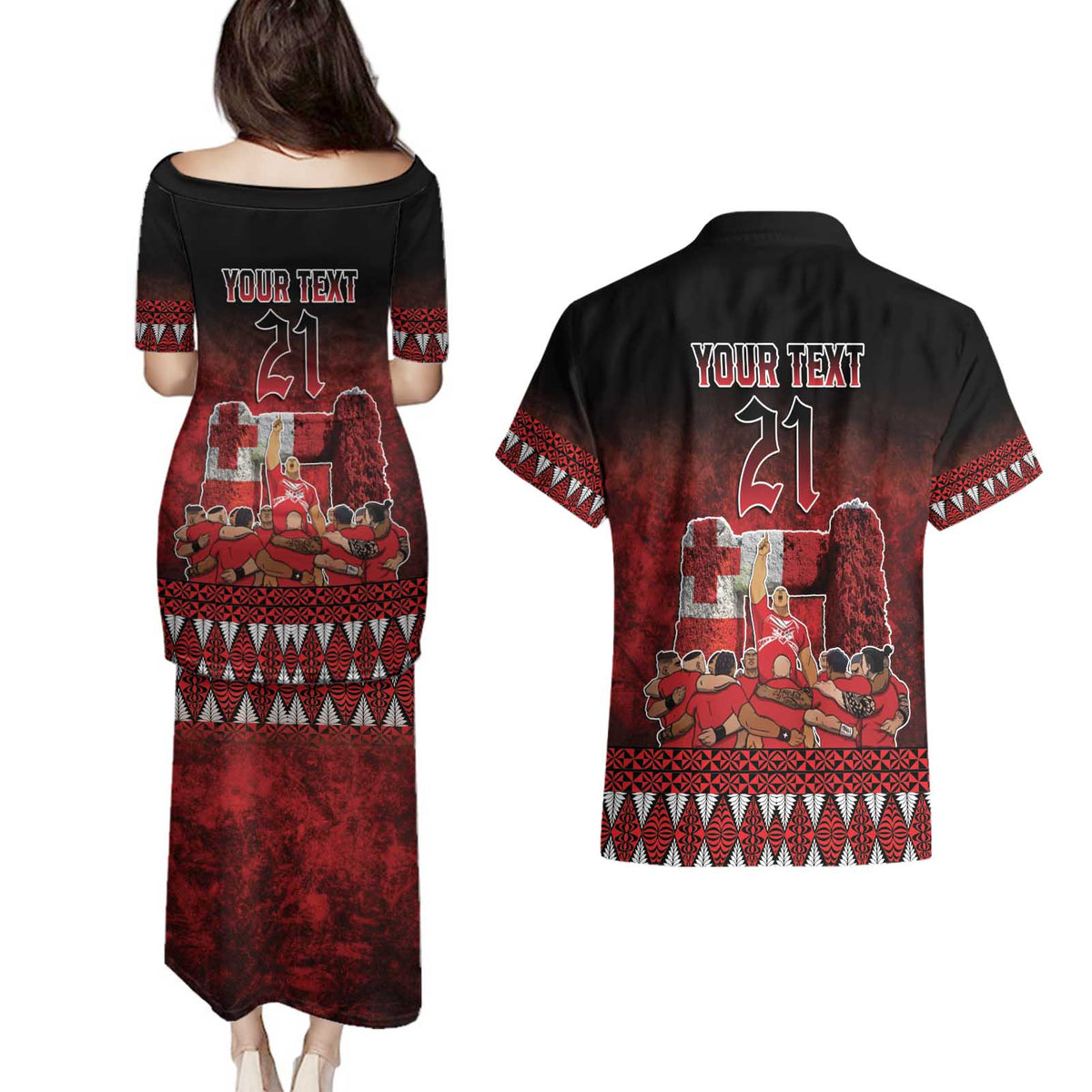 Custom Tonga 676 Haʻamonga ʻa Maui Couples Matching Puletasi and Hawaiian Shirt Tongan Sipi Tau Unique Dance