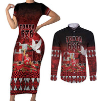 Custom Tonga 676 Haamonga a Maui Couples Matching Short Sleeve Bodycon Dress and Long Sleeve Button Shirt Tongan Sipi Tau Unique Dance LT9 Red - Polynesian Pride