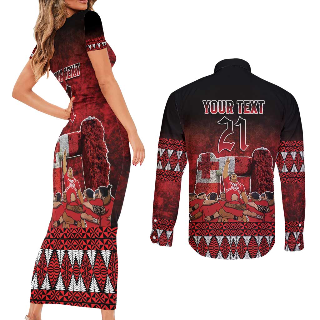 Custom Tonga 676 Haamonga a Maui Couples Matching Short Sleeve Bodycon Dress and Long Sleeve Button Shirt Tongan Sipi Tau Unique Dance LT9 - Polynesian Pride