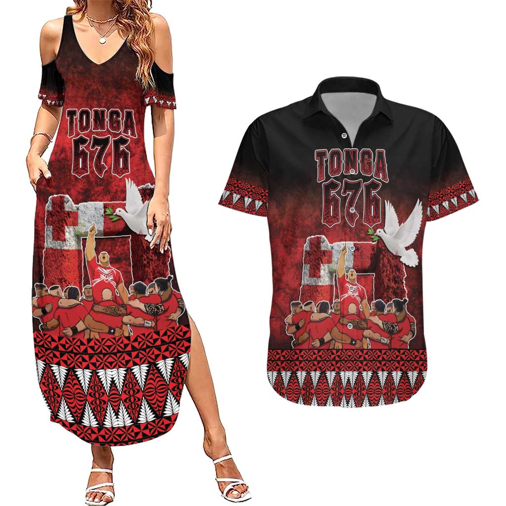 Custom Tonga 676 Haamonga a Maui Couples Matching Summer Maxi Dress and Hawaiian Shirt Tongan Sipi Tau Unique Dance LT9 Red - Polynesian Pride