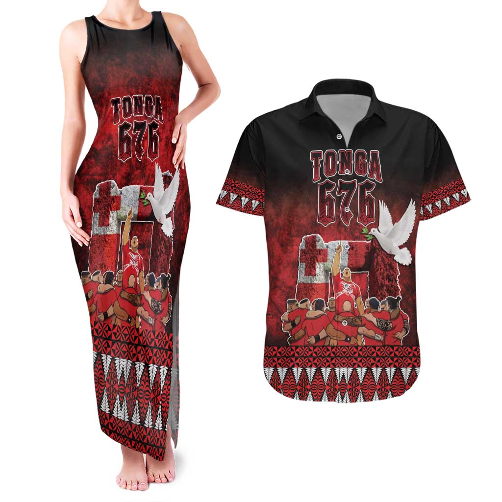 Custom Tonga 676 Haamonga a Maui Couples Matching Tank Maxi Dress and Hawaiian Shirt Tongan Sipi Tau Unique Dance LT9 Red - Polynesian Pride