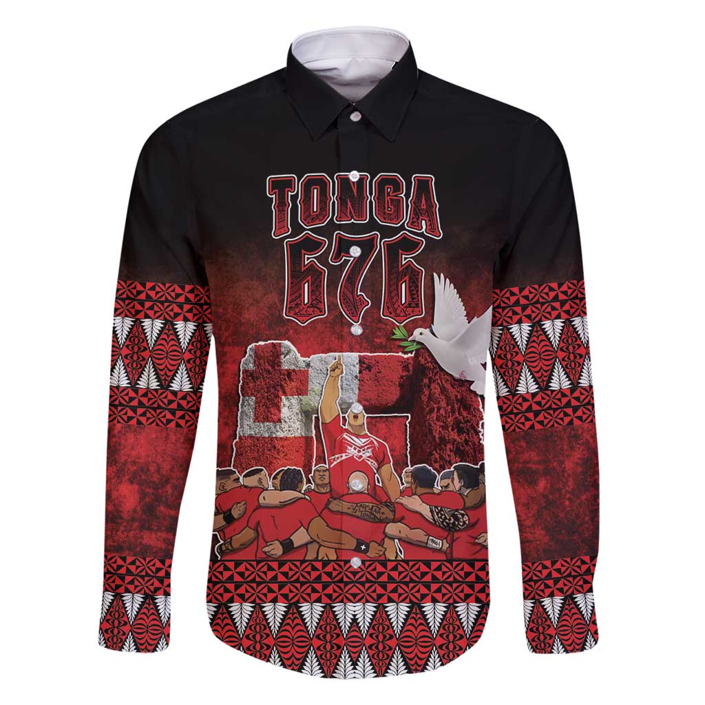 Custom Tonga 676 Haamonga a Maui Family Matching Long Sleeve Bodycon Dress and Hawaiian Shirt Tongan Sipi Tau Unique Dance LT9 Dad's Shirt - Long Sleeve Red - Polynesian Pride