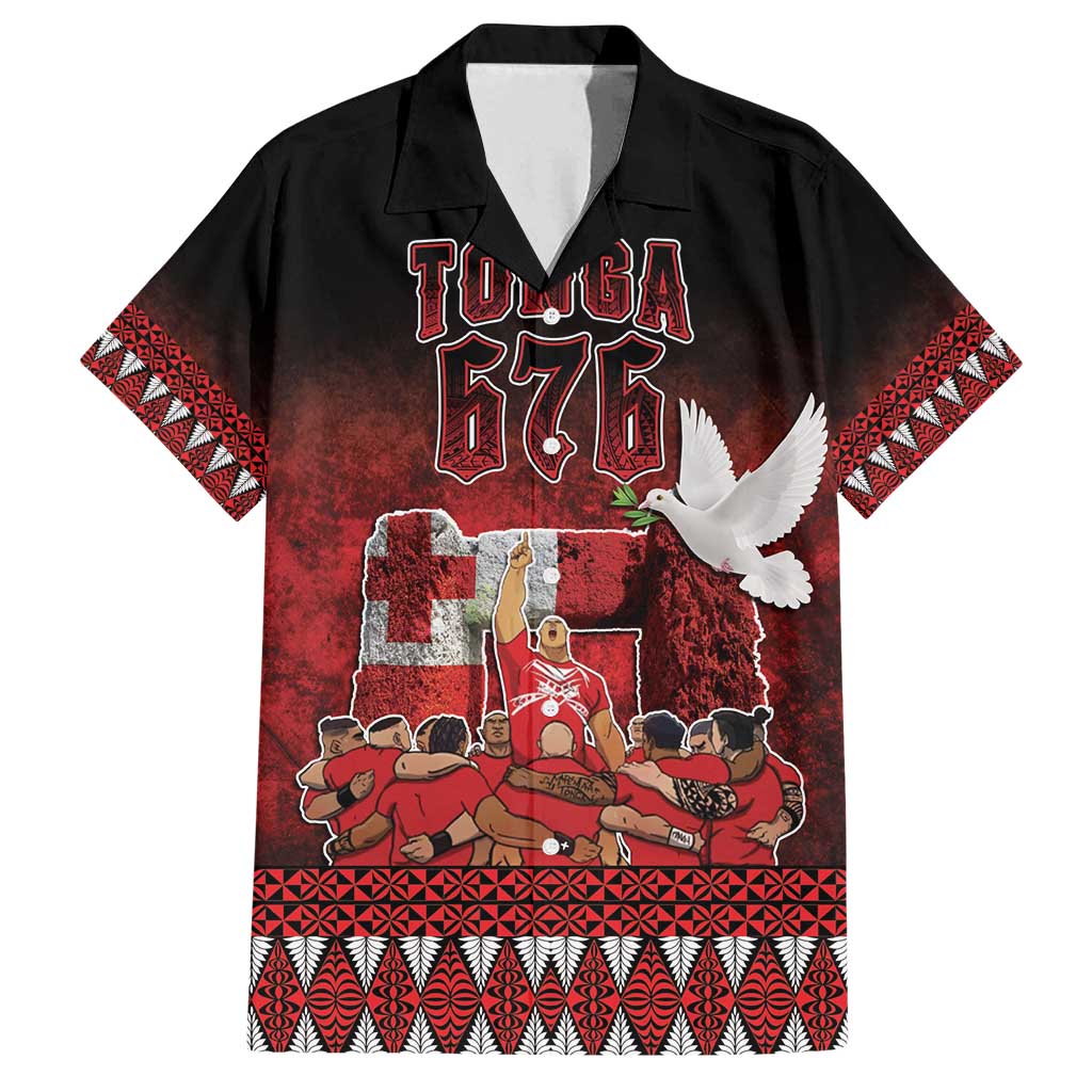 Custom Tonga 676 Haamonga a Maui Family Matching Puletasi and Hawaiian Shirt Tongan Sipi Tau Unique Dance LT9 Dad's Shirt - Short Sleeve Red - Polynesian Pride