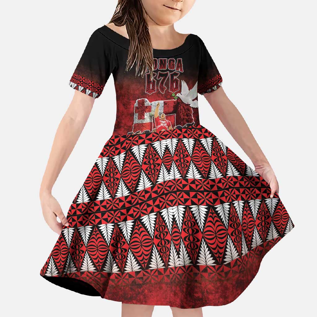 Custom Tonga 676 Haamonga a Maui Family Matching Short Sleeve Bodycon Dress and Hawaiian Shirt Tongan Sipi Tau Unique Dance LT9 Daughter's Dress Red - Polynesian Pride