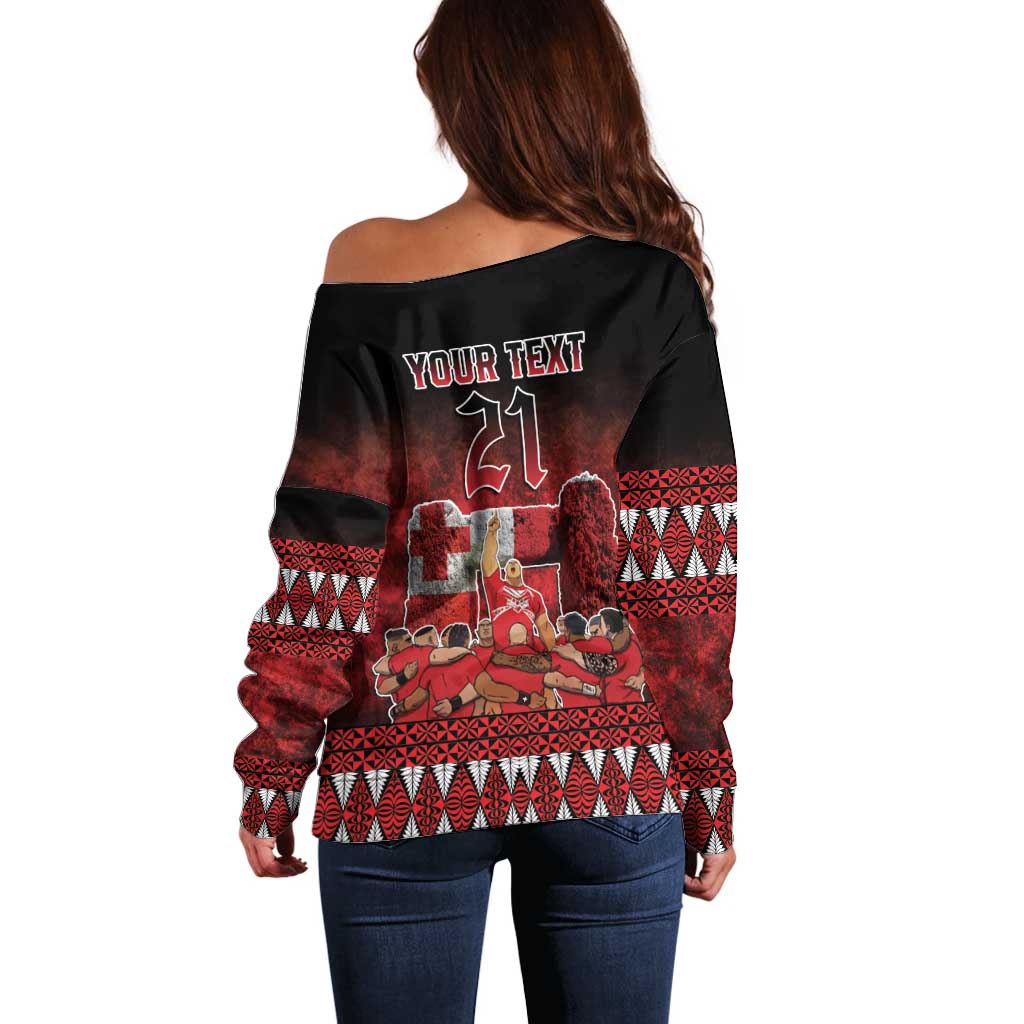 Custom Tonga 676 Haʻamonga ʻa Maui Off Shoulder Sweater Tongan Sipi Tau Unique Dance