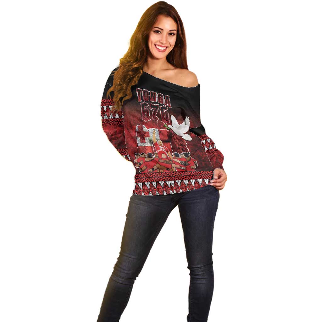 Custom Tonga 676 Haʻamonga ʻa Maui Off Shoulder Sweater Tongan Sipi Tau Unique Dance