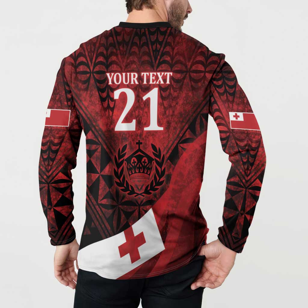 Custom Tonga XIII Rugby Tribal Tattoo Button Sweatshirt Mate Ma'a Tonga Kupesi Ngatu Grunge Style