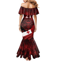 Custom Tonga XIII Rugby Tribal Tattoo Family Matching Mermaid Dress and Hawaiian Shirt Mate Ma'a Tonga Kupesi Ngatu Grunge Style