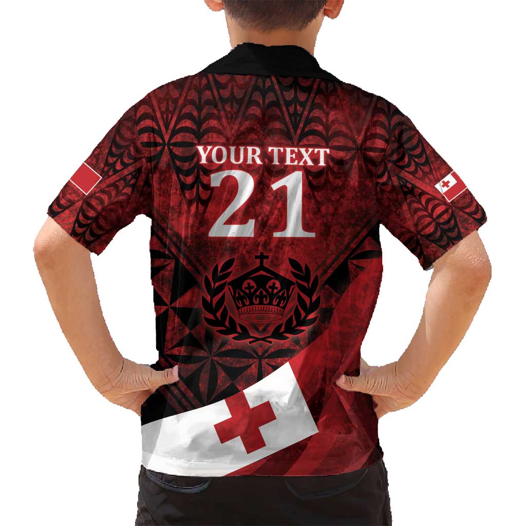 Custom Tonga XIII Rugby Tribal Tattoo Family Matching Puletasi and Hawaiian Shirt Mate Ma'a Tonga Kupesi Ngatu Grunge Style