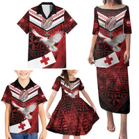 Custom Tonga XIII Rugby Tribal Tattoo Family Matching Puletasi and Hawaiian Shirt Mate Ma'a Tonga Kupesi Ngatu Grunge Style