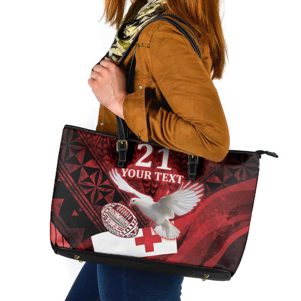 Custom Tonga XIII Rugby Tribal Tattoo Leather Tote Bag Mate Ma'a Tonga Kupesi Ngatu Grunge Style