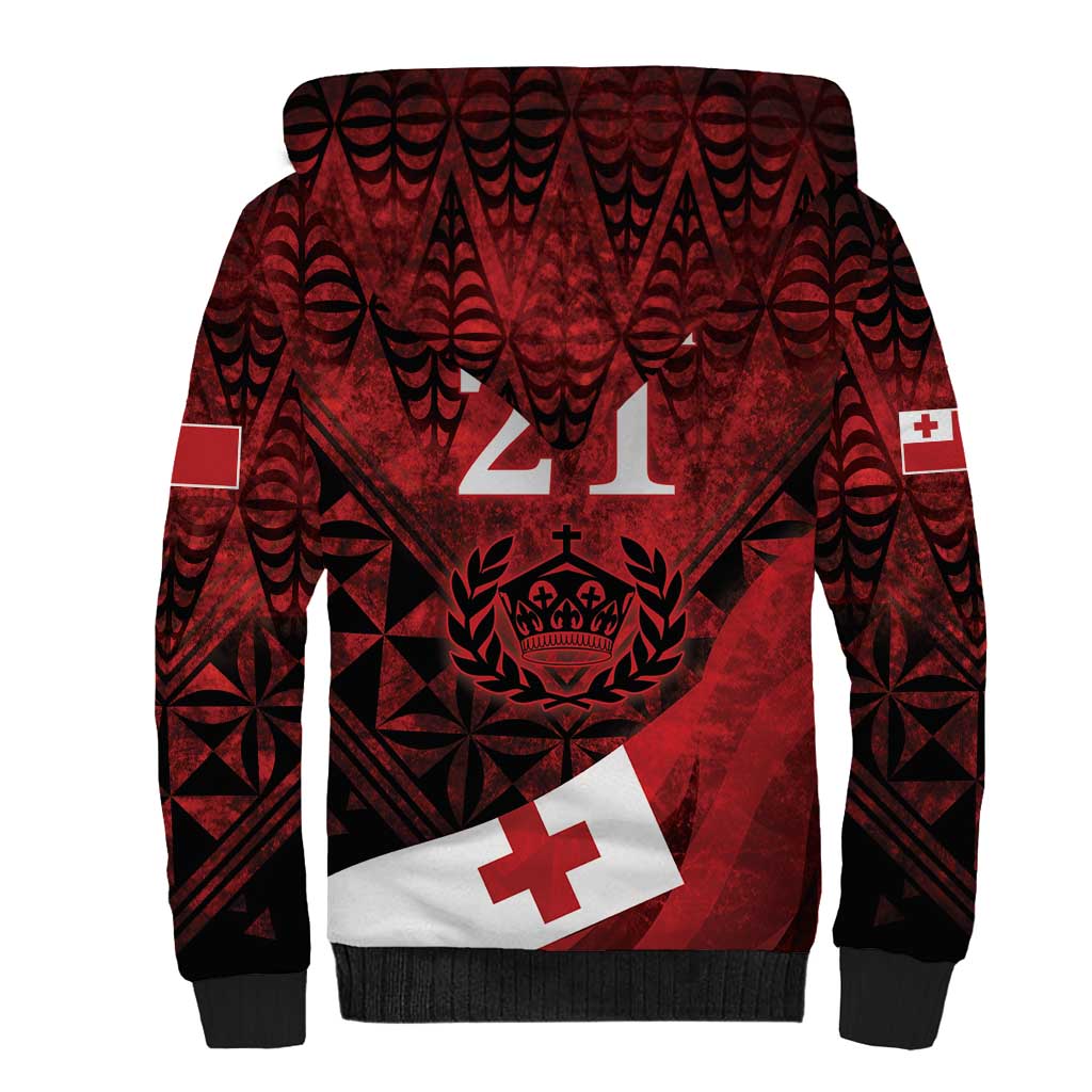 Custom Tonga XIII Rugby Tribal Tattoo Sherpa Hoodie Mate Ma'a Tonga Kupesi Ngatu Grunge Style