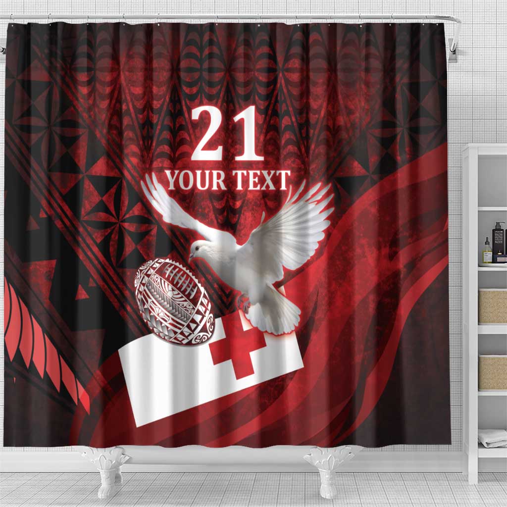 Custom Tonga XIII Rugby Tribal Tattoo Shower Curtain Mate Ma'a Tonga Kupesi Ngatu Grunge Style