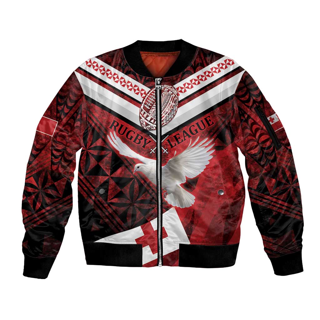 Custom Tonga XIII Rugby Tribal Tattoo Sleeve Zip Bomber Jacket Mate Ma'a Tonga Kupesi Ngatu Grunge Style