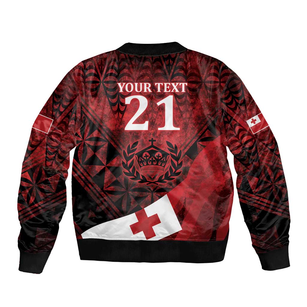 Custom Tonga XIII Rugby Tribal Tattoo Sleeve Zip Bomber Jacket Mate Ma'a Tonga Kupesi Ngatu Grunge Style