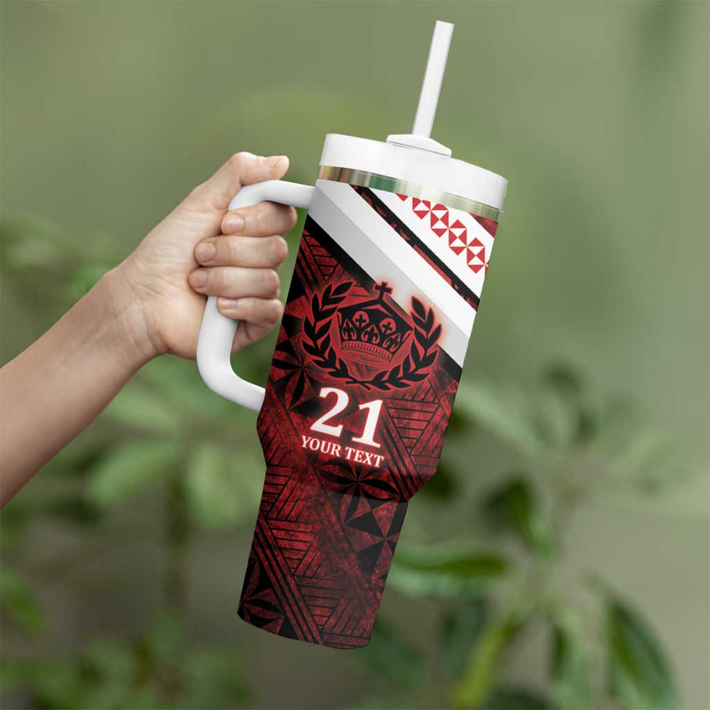 Custom Tonga XIII Rugby Tribal Tattoo Tumbler With Handle Mate Ma'a Tonga Kupesi Ngatu Grunge Style