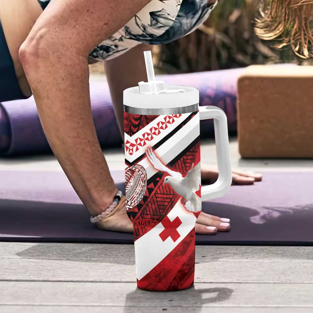 Custom Tonga XIII Rugby Tribal Tattoo Tumbler With Handle Mate Ma'a Tonga Kupesi Ngatu Grunge Style