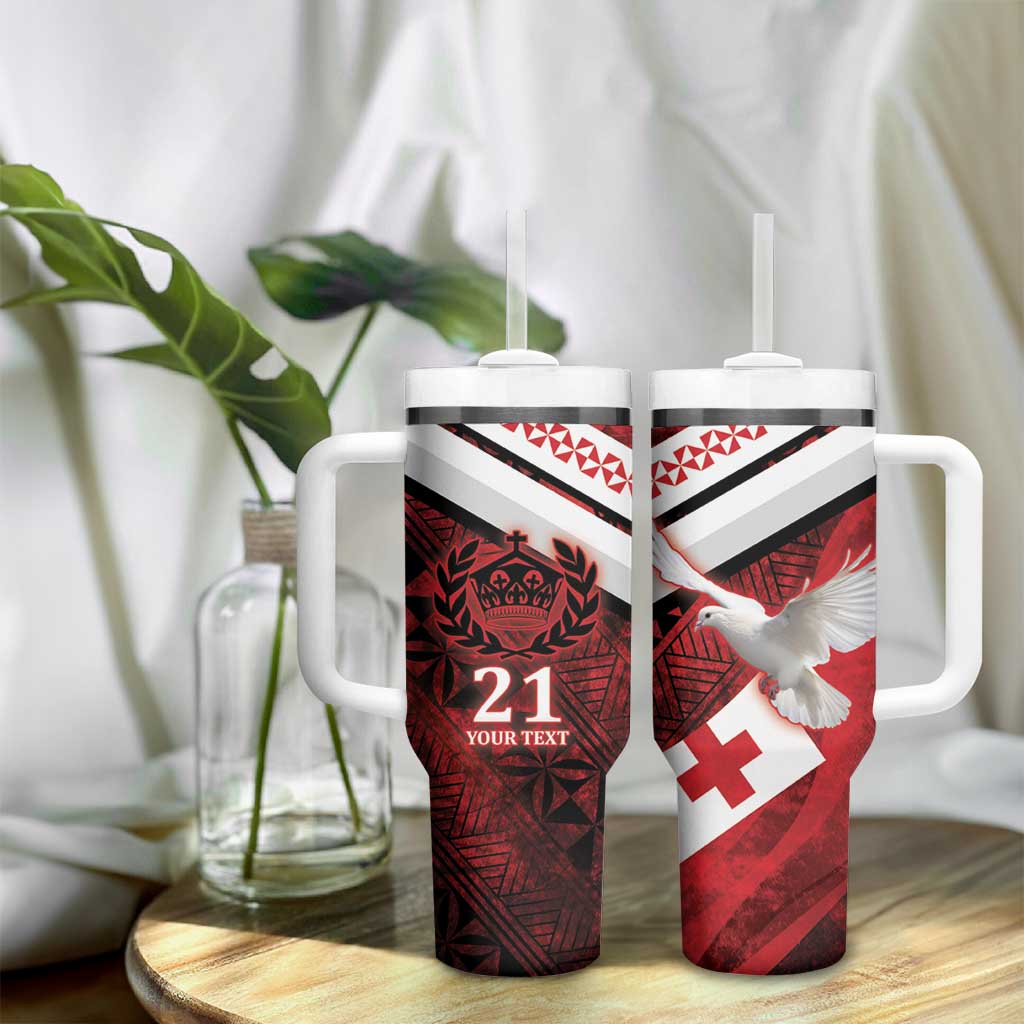 Custom Tonga XIII Rugby Tribal Tattoo Tumbler With Handle Mate Ma'a Tonga Kupesi Ngatu Grunge Style