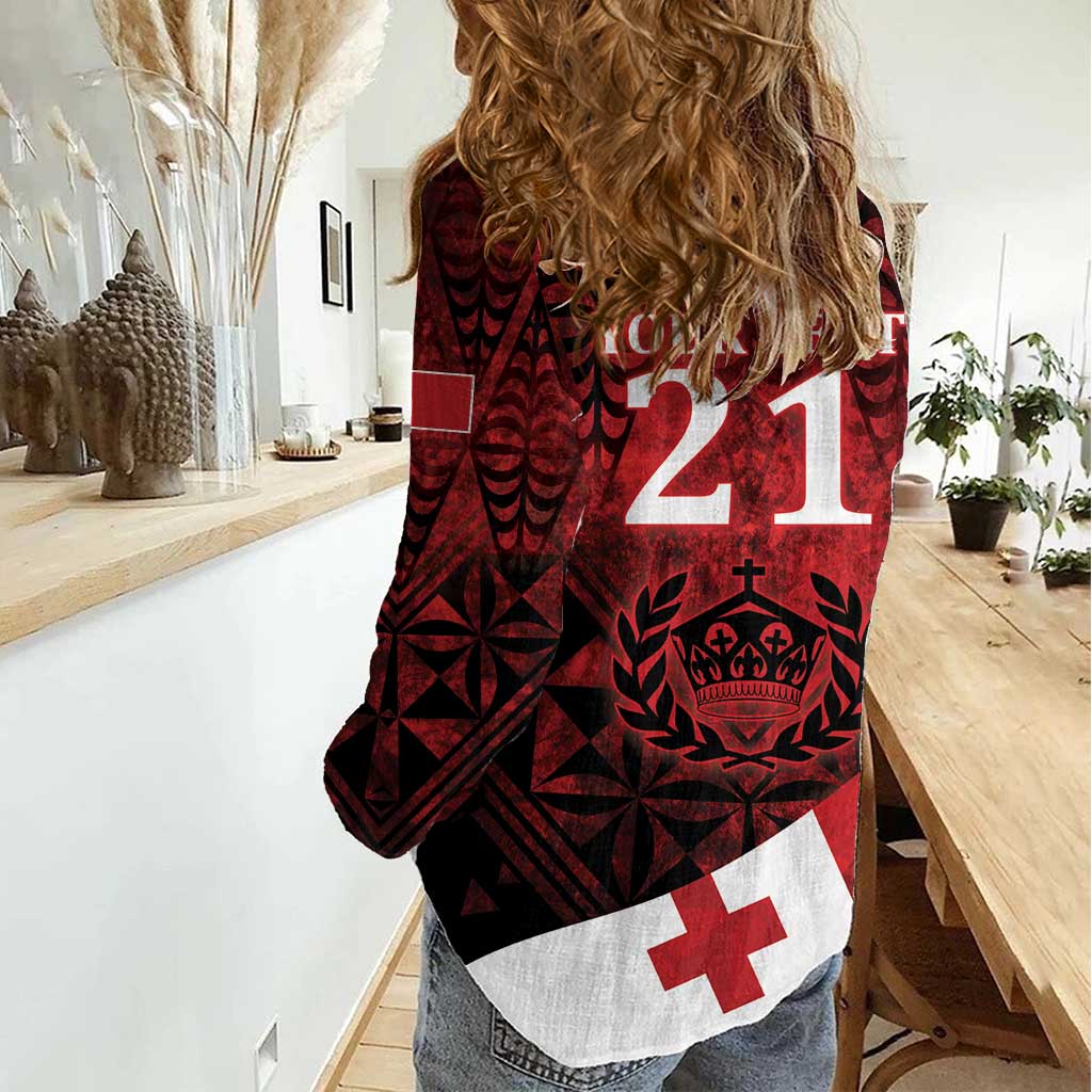 Custom Tonga XIII Rugby Tribal Tattoo Women Casual Shirt Mate Ma'a Tonga Kupesi Ngatu Grunge Style LT9 - Polynesian Pride