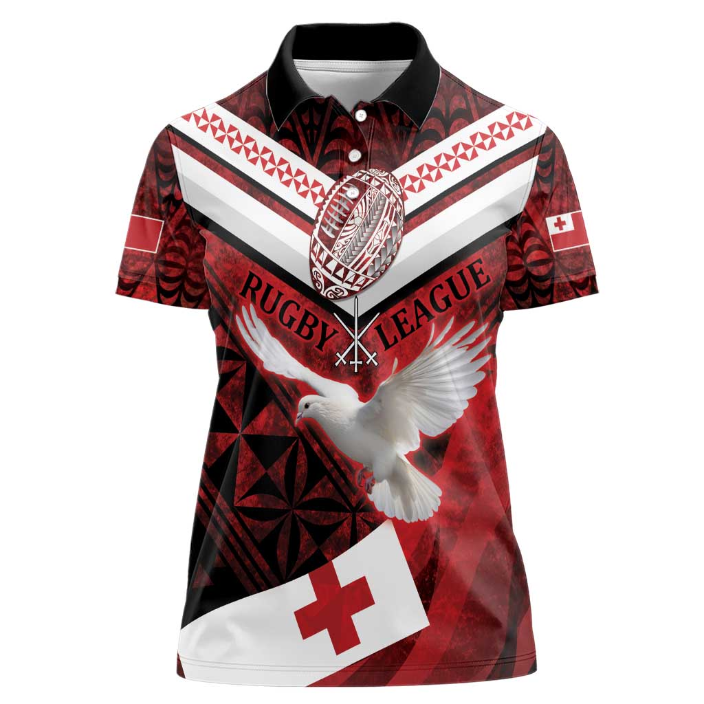 Custom Tonga XIII Rugby Tribal Tattoo Women Polo Shirt Mate Ma'a Tonga Kupesi Ngatu Grunge Style