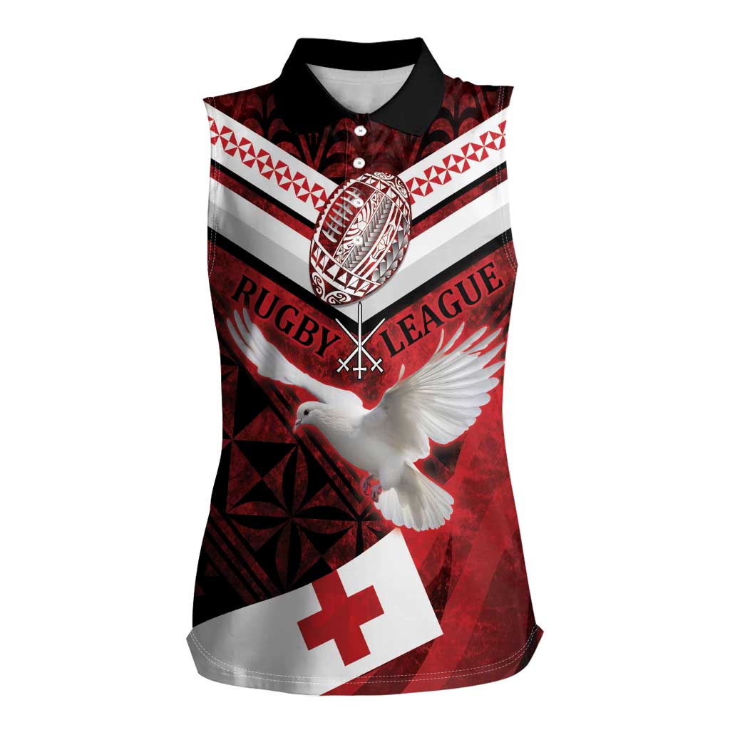 Custom Tonga XIII Rugby Tribal Tattoo Women Sleeveless Polo Shirt Mate Ma'a Tonga Kupesi Ngatu Grunge Style